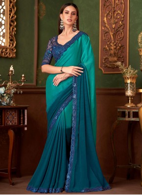 Conspicuous Morpeach  and Turquoise Party Traditional Saree