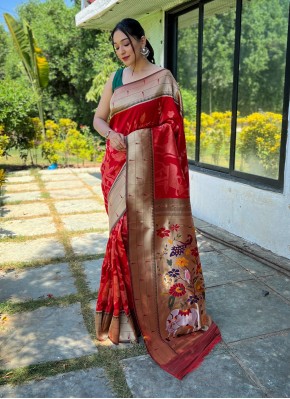 Conspicuous Silk Woven Red Classic Saree