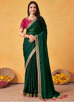 Contemporary Saree Crystal Silk in Green