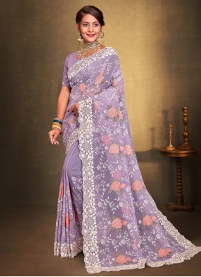 Contemporary Saree Embroidered Georgette in Lavender