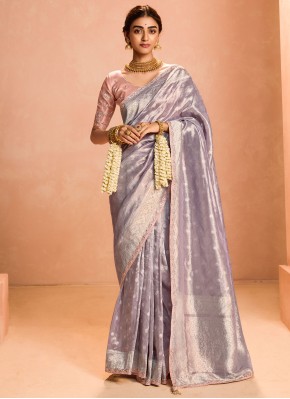 Contemporary Saree Embroidered Silk in Lavender