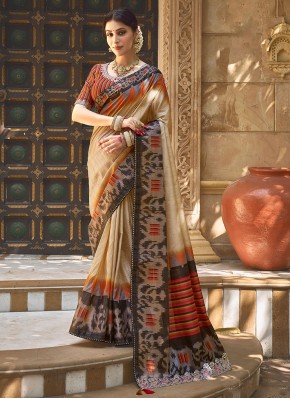 Contemporary Saree Gota Work Bhagalpuri Silk in Beige