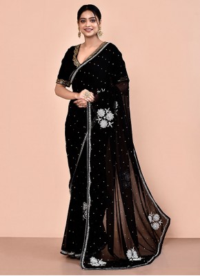 Contemporary Saree Handwork Georgette in Black