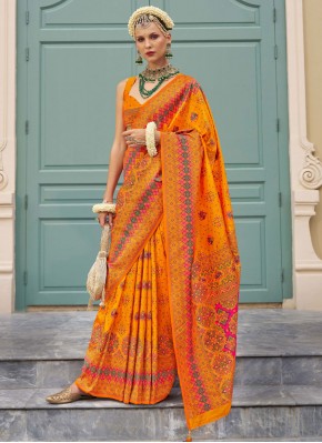 Contemporary Saree Kashmiri Banarasi Silk in Orange