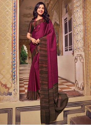 Contemporary Saree Print Chiffon in Magenta and Rani