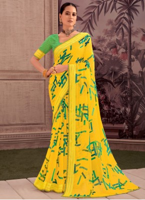 Contemporary Saree Printed Georgette in Yellow