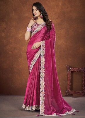 Contemporary Saree Sequins Banarasi Silk in Pink