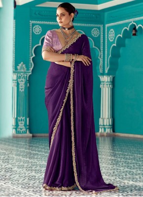 Contemporary Saree Sequins Organza in Purple