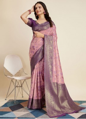 Contemporary Saree Weaving Banarasi Silk in Lavend