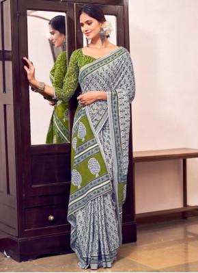 Cotton Blue and Grey Classic Saree