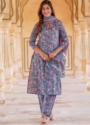 Cotton Blue Printed Designer Salwar Kameez