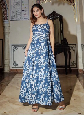 Cotton Designer Blue Gown 
