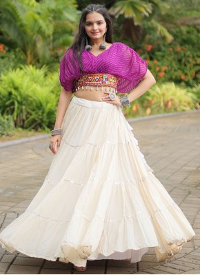 Cotton Plain Off White Readymade Lehenga Choli