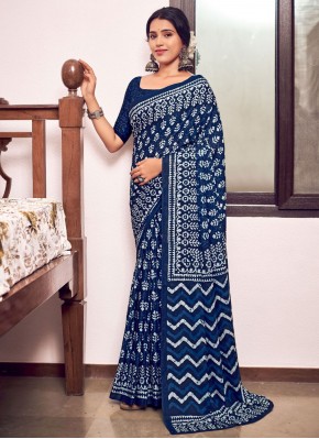 Cotton Print Navy Blue Contemporary Saree