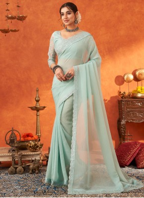 Cotton Silk Designer Saree in Aqua Blue