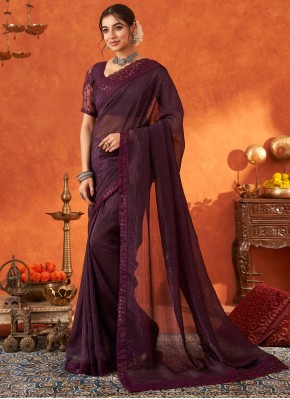 Cotton Silk Designer Saree in Purple