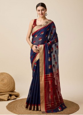 Cotton Silk Trendy Saree in Navy Blue