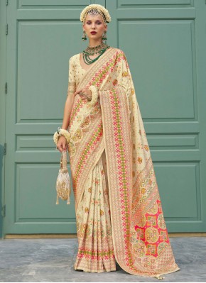 Cream Banarasi Silk Festival Trendy Saree