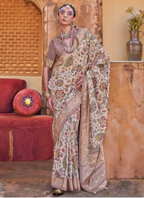 Cream Ceremonial Designer Saree