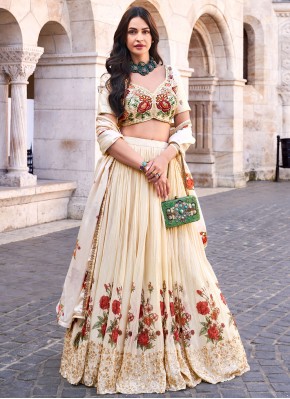 Cream Embroidered Party Designer Lehenga Choli