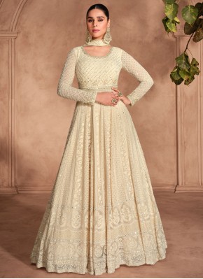 Cream Georgette Readymade Gown