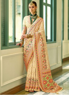 Cream Meenakari Reception Traditional Saree