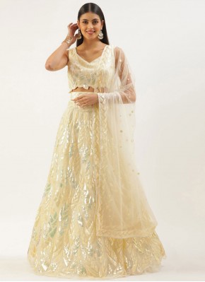 Cream Sequins Net Trendy Lehenga Choli