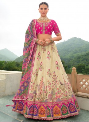 Cream Silk Embroidered Trendy Lehenga Choli