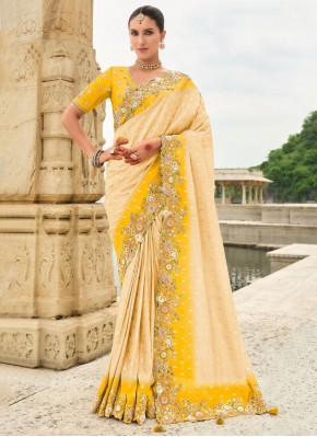 Cream Silk Engagement Contemporary Saree