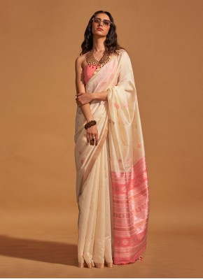 Cream Weaving Ceremonial Trendy Saree