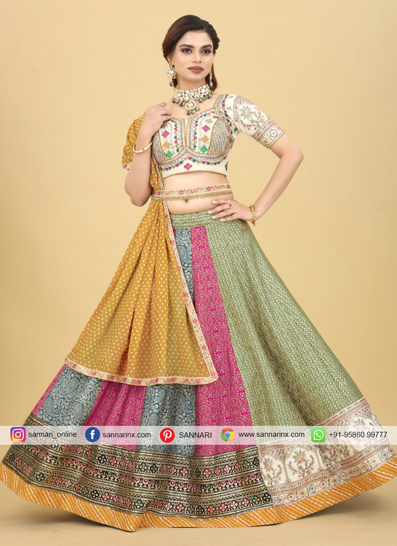 Multicolor Heavy Border Embroidered Lehenga Choli In Silk 2402LG02