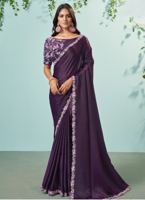 Crepe Silk Designer Saree in Purple