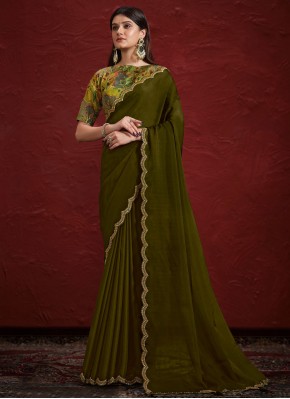 Crepe Silk Embroidered Green Classic Saree