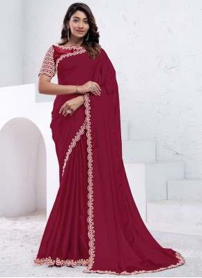 Crepe Silk Moti Traditional Saree in Maroon and Rani