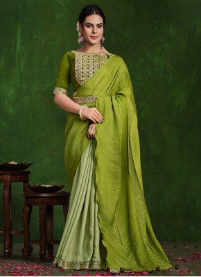 Crepe Silk Stone Green Traditional Saree