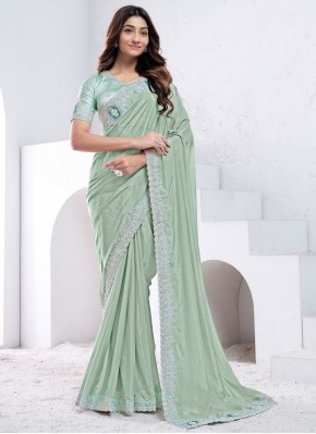 Crepe Silk Traditional Saree in Sea Green