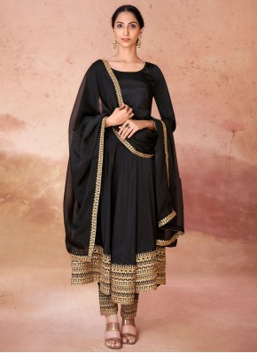 Crepe Silk Trendy Salwar Kameez in Black