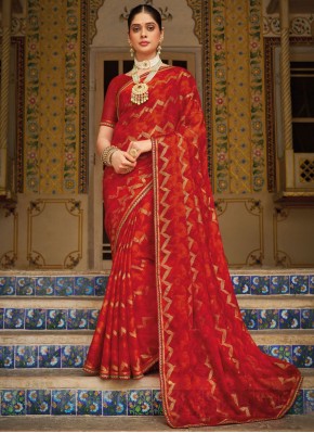 Crimson and Rust Georgette Festival Traditional Saree