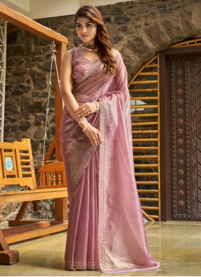 Cutdana Cotton Silk Trendy Saree in Pink and Purple