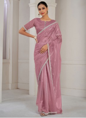 Cutdana Net Classic Saree in Hot Pink