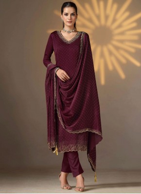 Cute Chiffon Satin Swarovski Designer Salwar Kameez