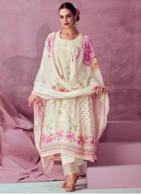 Cute Embroidered Muslin Off White Salwar Suit