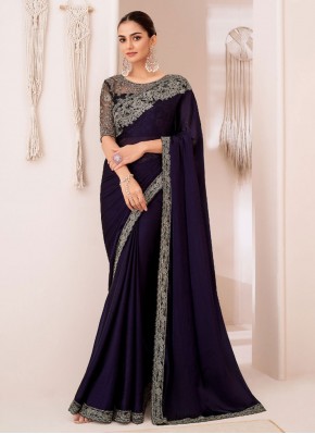 Dainty Purple Lace Georgette Classic Saree