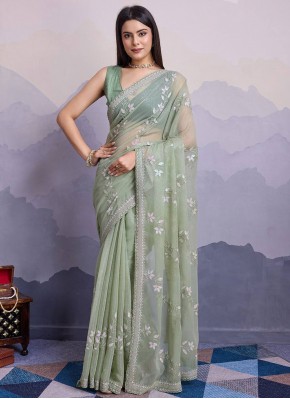 Dainty Sequins Sea Green Shimmer Classic Saree