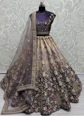 Dainty Velvet Purple Embroidered Lehenga Choli