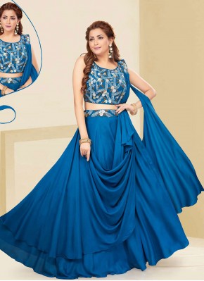 Dashing Silk Embroidered Blue Designer A Line Lehenga Choli