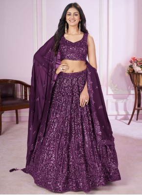 Dazzling Georgette Embroidered Purple Lehenga Choli