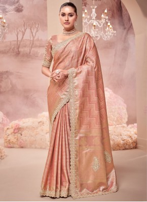 Dazzling Peach Classic Saree