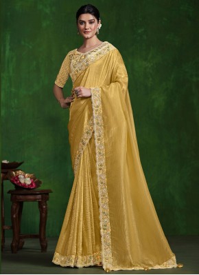 Dazzling Sequins Mustard Silk Contemporary Saree