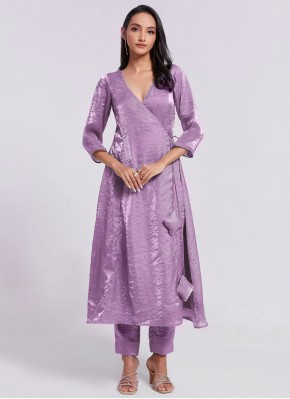 Delectable Organza Plain Lavender Party Wear Kurti